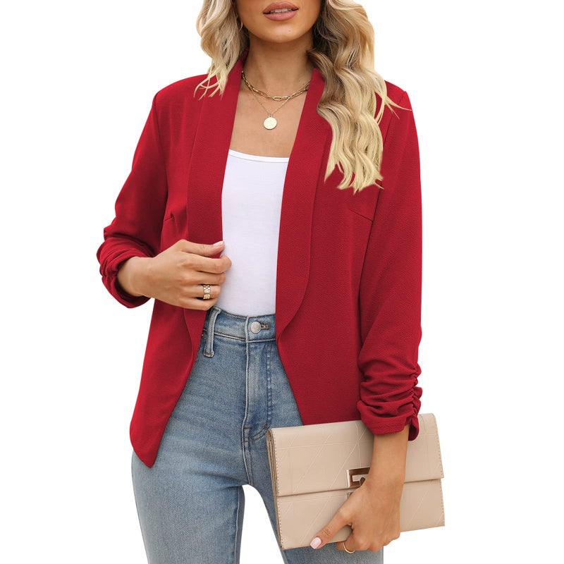 POGTMM Women's Boyfriend Blazer Tailored Suit Coat Jacket (S, Red) - Image 1